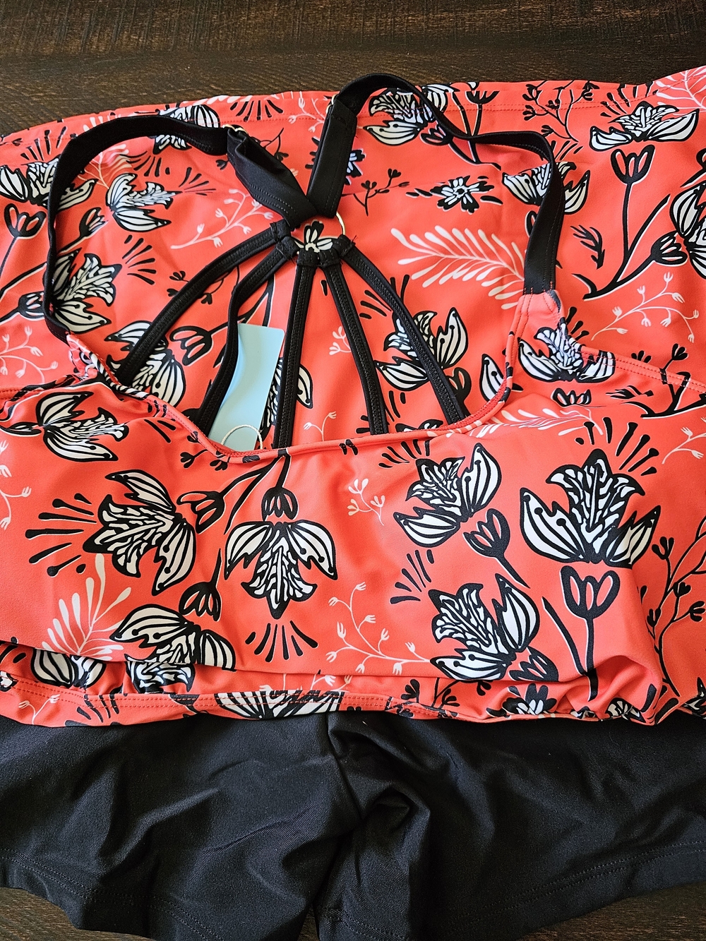 Younique Red Floral Tankini Top with Black Swim Shorts Set - Picture 12 of 12